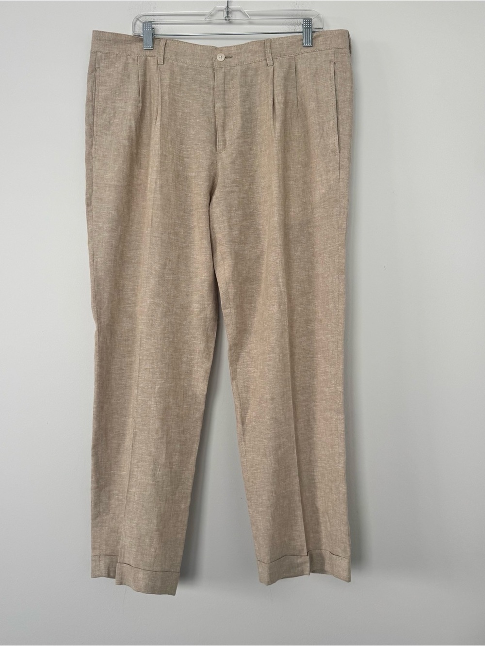 Alan Flusser Linen Blend Pleated Cuffed Pants Mens 38x30 Beige Tan Resort Vacay